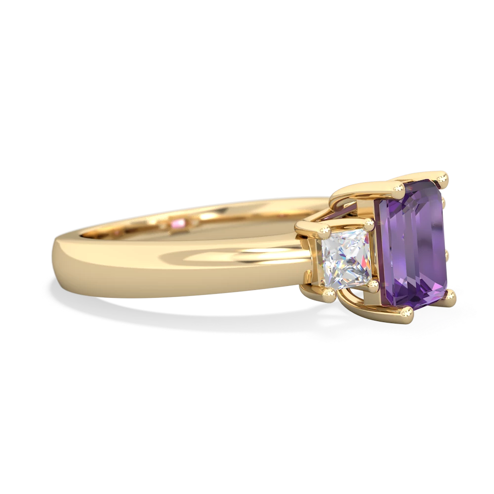 Amethyst Diamond Three Stone Emerald-Cut Trellis 14K Yellow Gold ring R4021