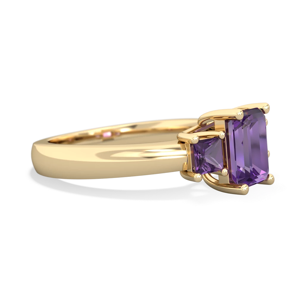 Amethyst Three Stone Emerald-Cut Trellis 14K Yellow Gold ring R4021