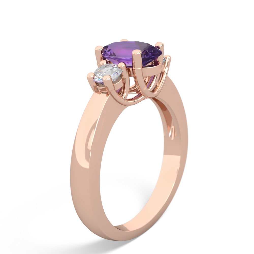 Amethyst Diamond Three Stone Oval Trellis 14K Rose Gold ring R4024