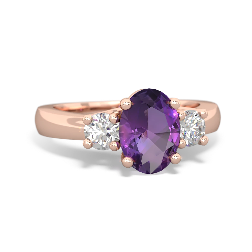 Amethyst Diamond Three Stone Oval Trellis 14K Rose Gold ring R4024