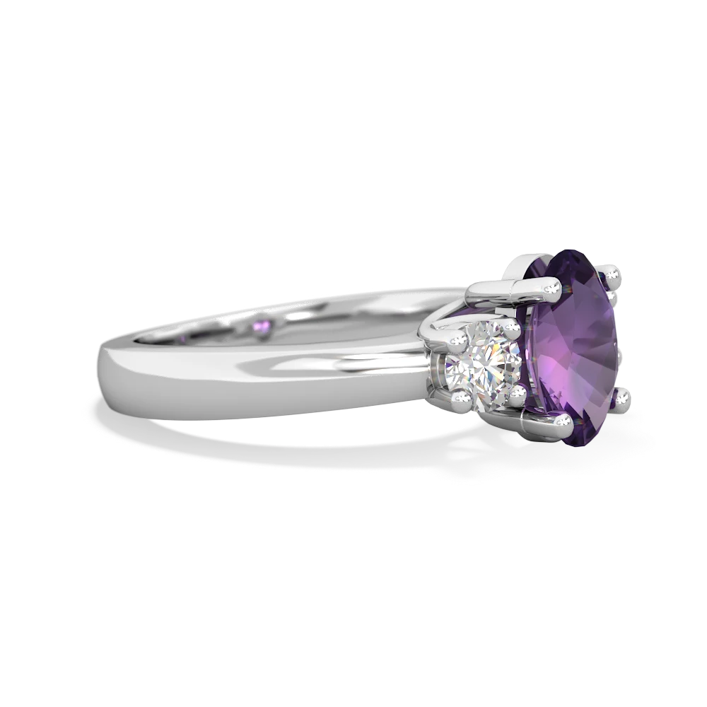 Amethyst Diamond Three Stone Oval Trellis 14K White Gold ring R4024