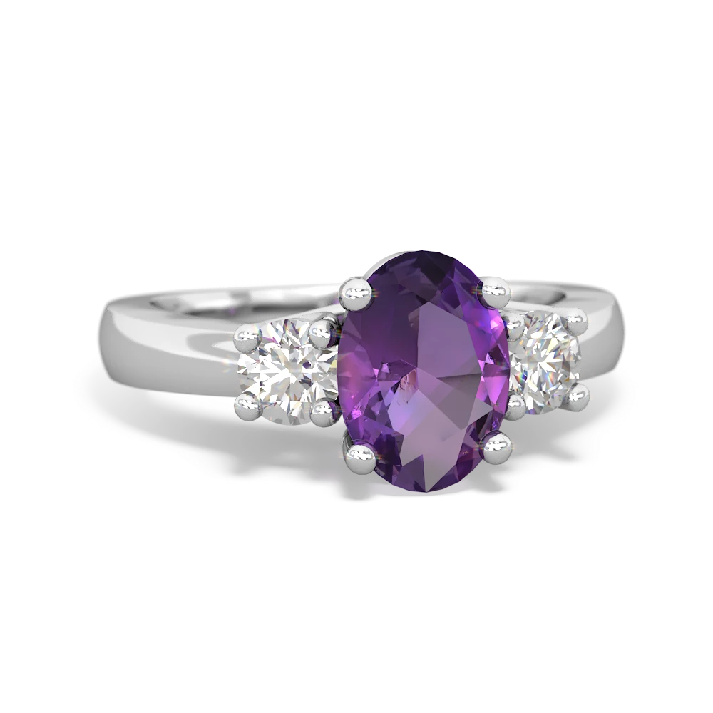 Amethyst Diamond Three Stone Oval Trellis 14K White Gold ring R4024