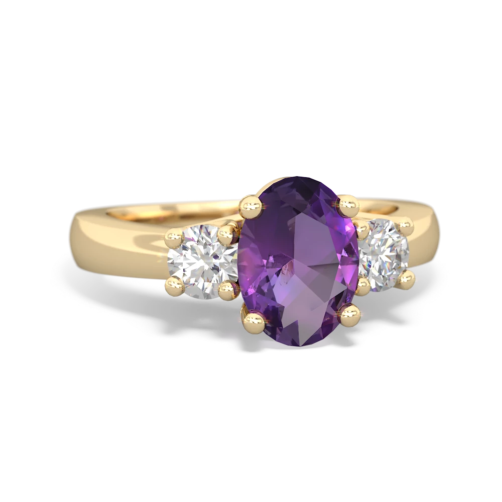 Amethyst Diamond Three Stone Oval Trellis 14K Yellow Gold ring R4024