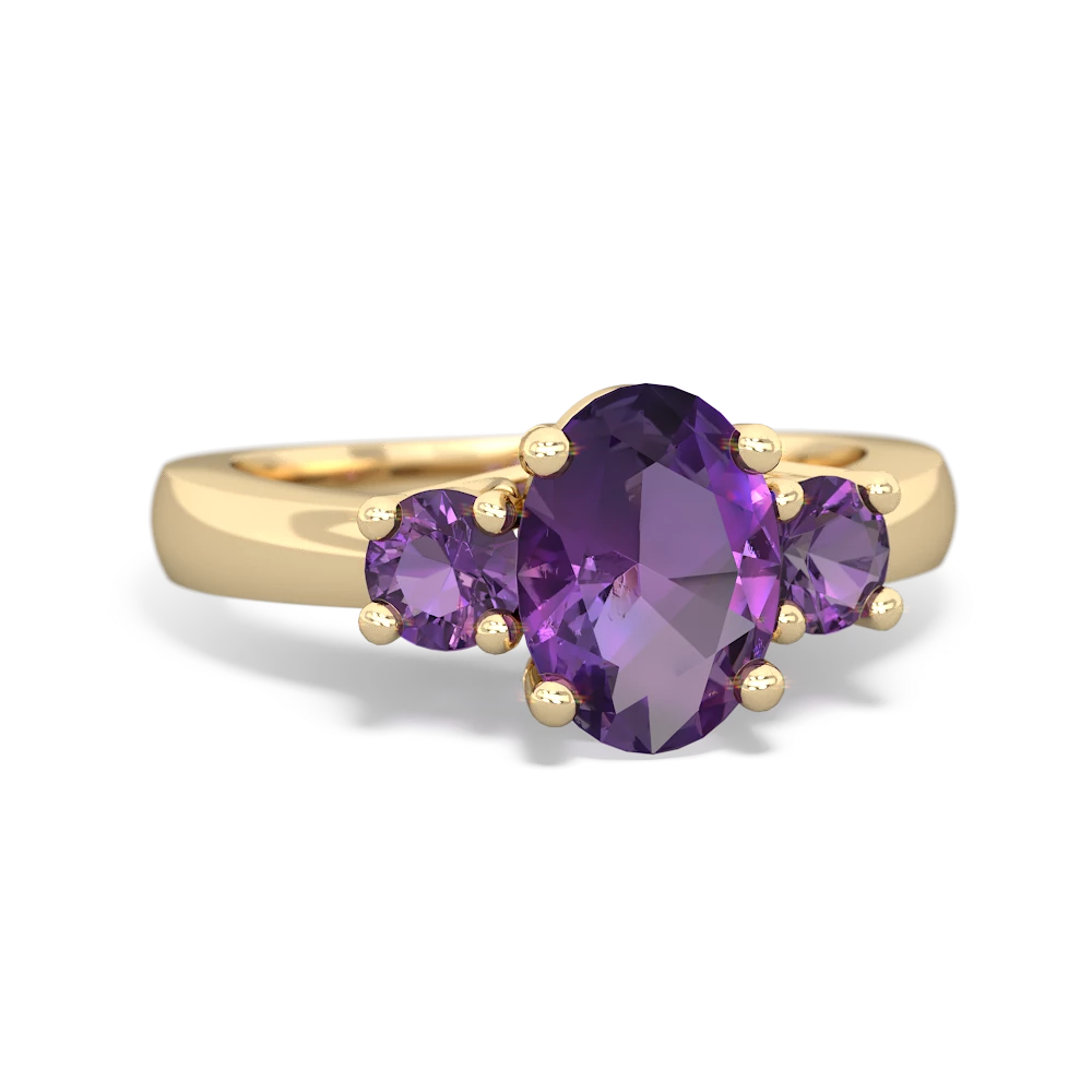 Amethyst Three Stone Oval Trellis 14K Yellow Gold ring R4024