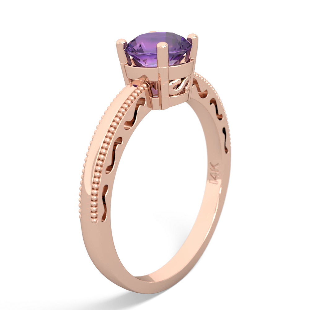 Amethyst Milgrain Filigree 14K Rose Gold ring R5090