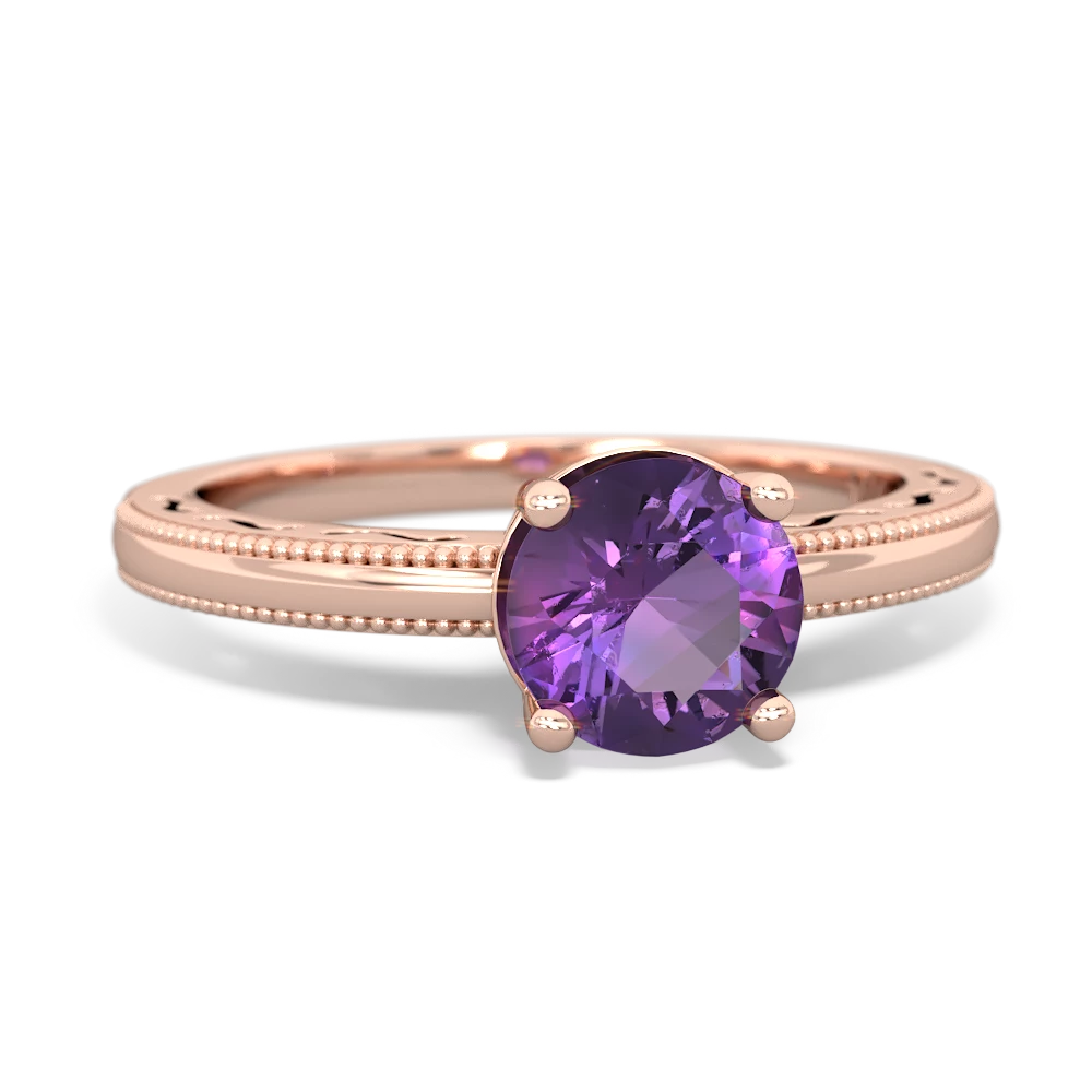 Amethyst Milgrain Filigree 14K Rose Gold ring R5090