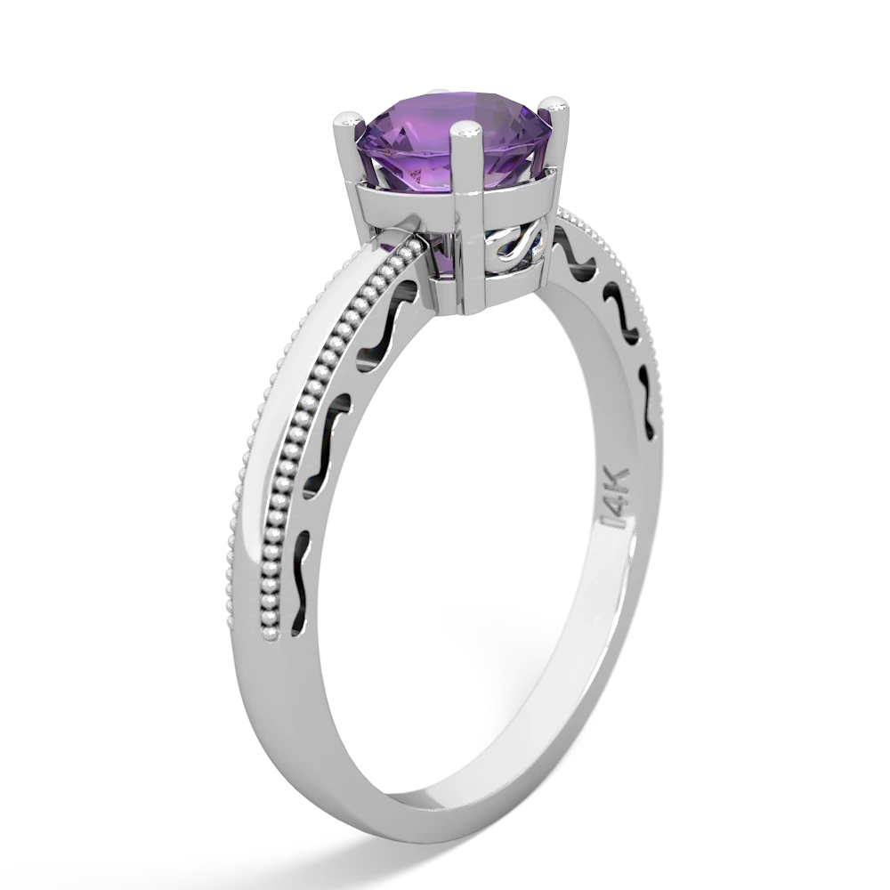 Amethyst Milgrain Filigree 14K White Gold ring R5090