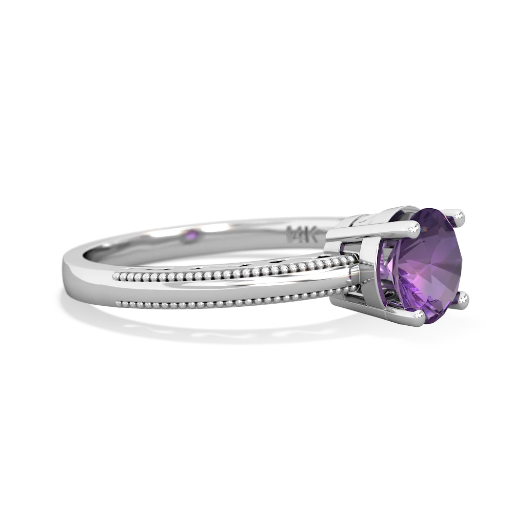 Amethyst Milgrain Filigree 14K White Gold ring R5090