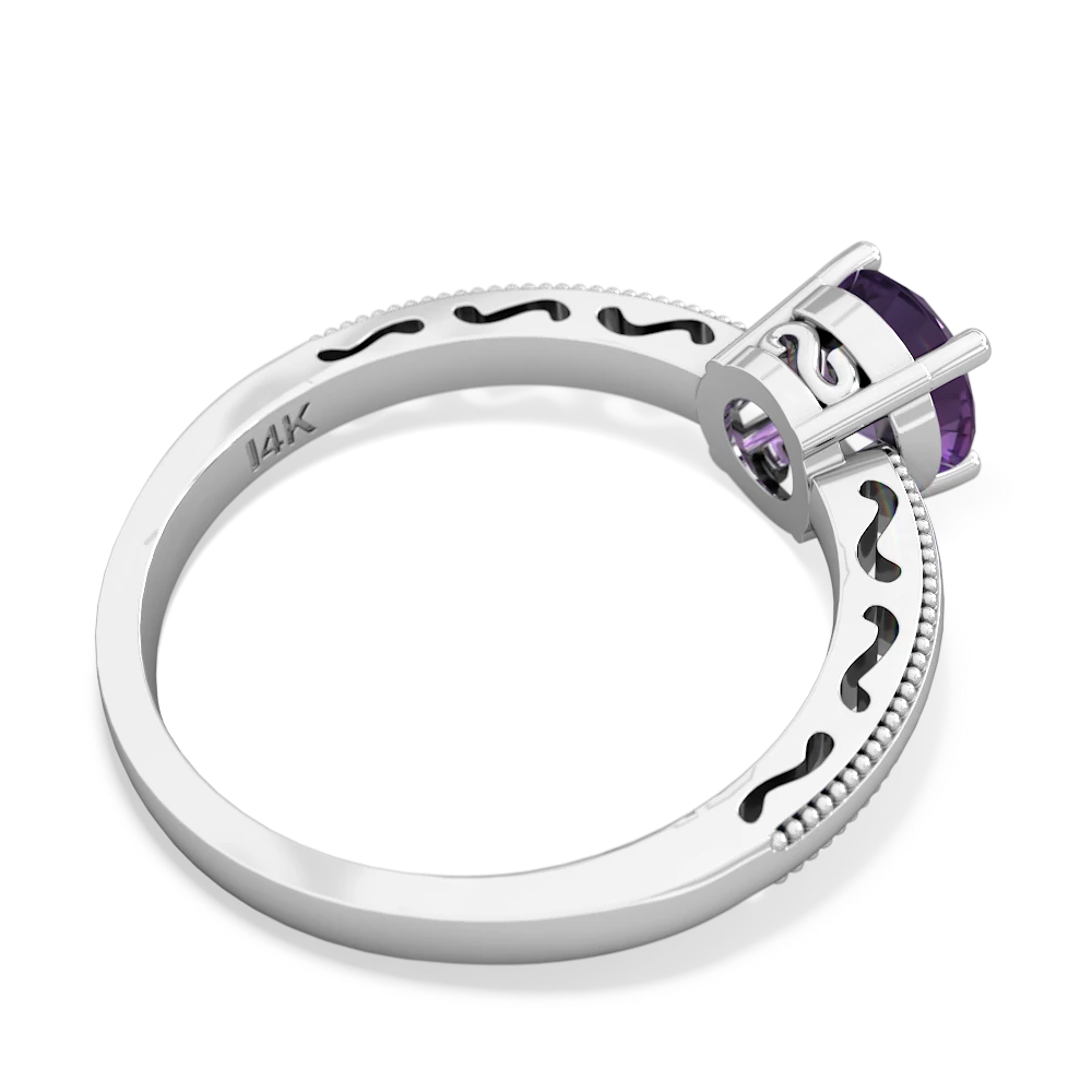 Amethyst Milgrain Filigree 14K White Gold ring R5090