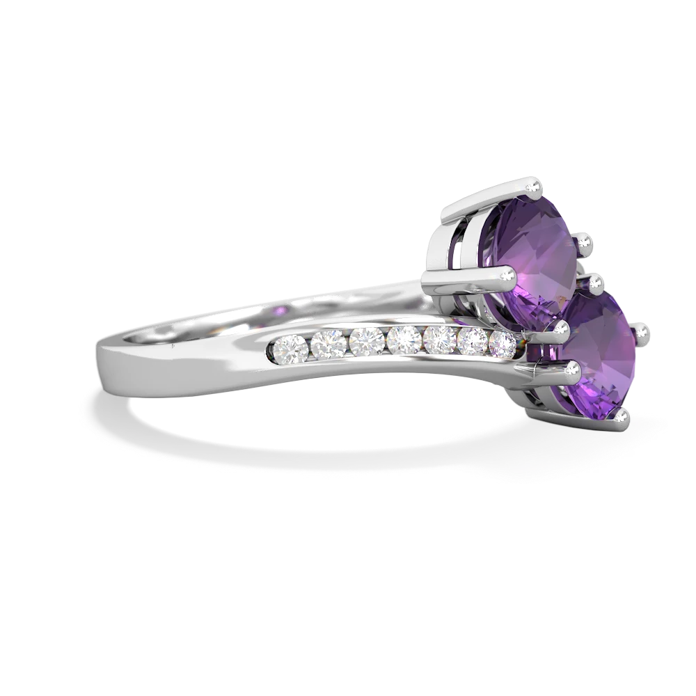 Amethyst Channel Set Two Stone 14K White Gold ring R5303