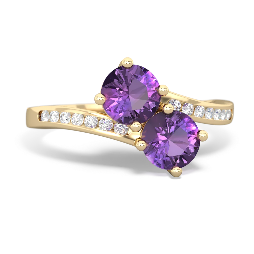 Amethyst Channel Set Two Stone 14K Yellow Gold ring R5303