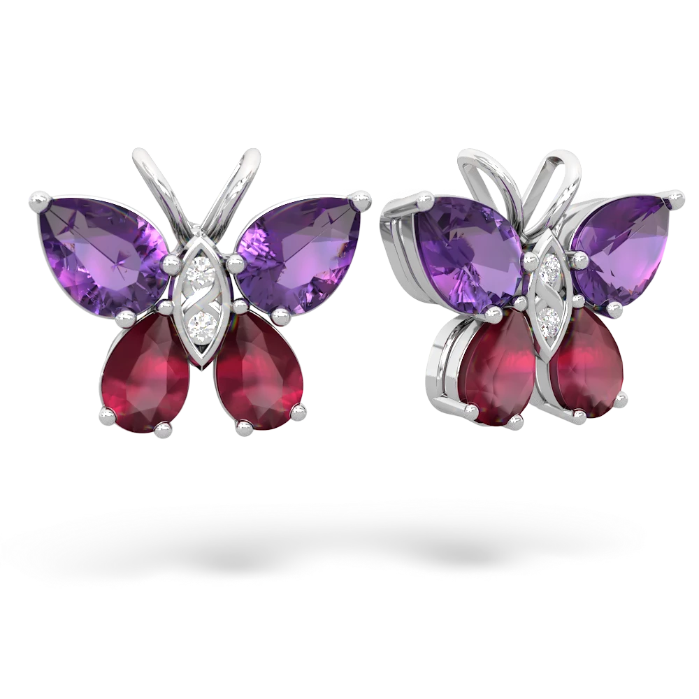 Amethyst Butterfly 14K White Gold earrings E2215