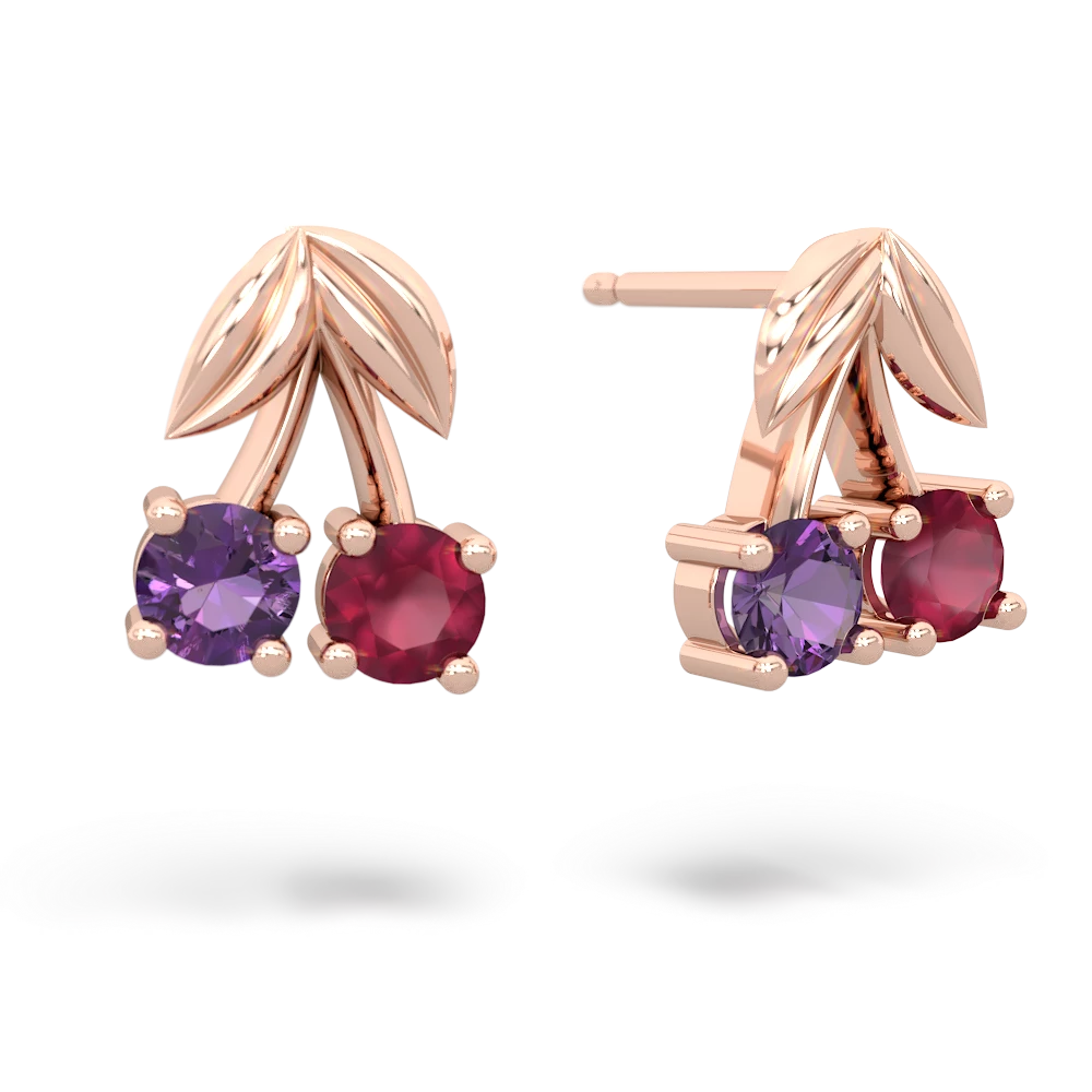 Amethyst Sweet Cherries 14K Rose Gold earrings E7001