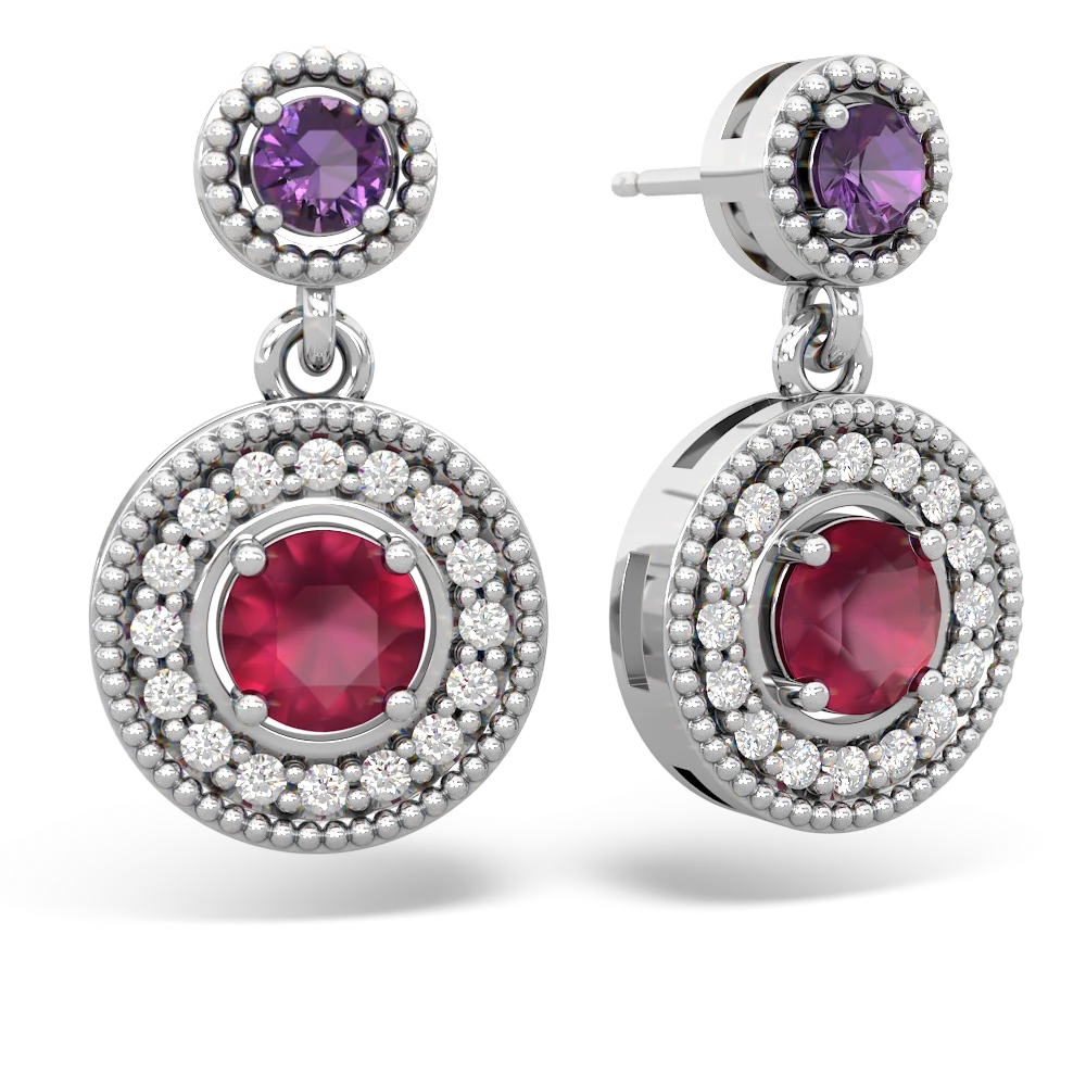 Amethyst Halo Dangle 14K White Gold earrings E5319