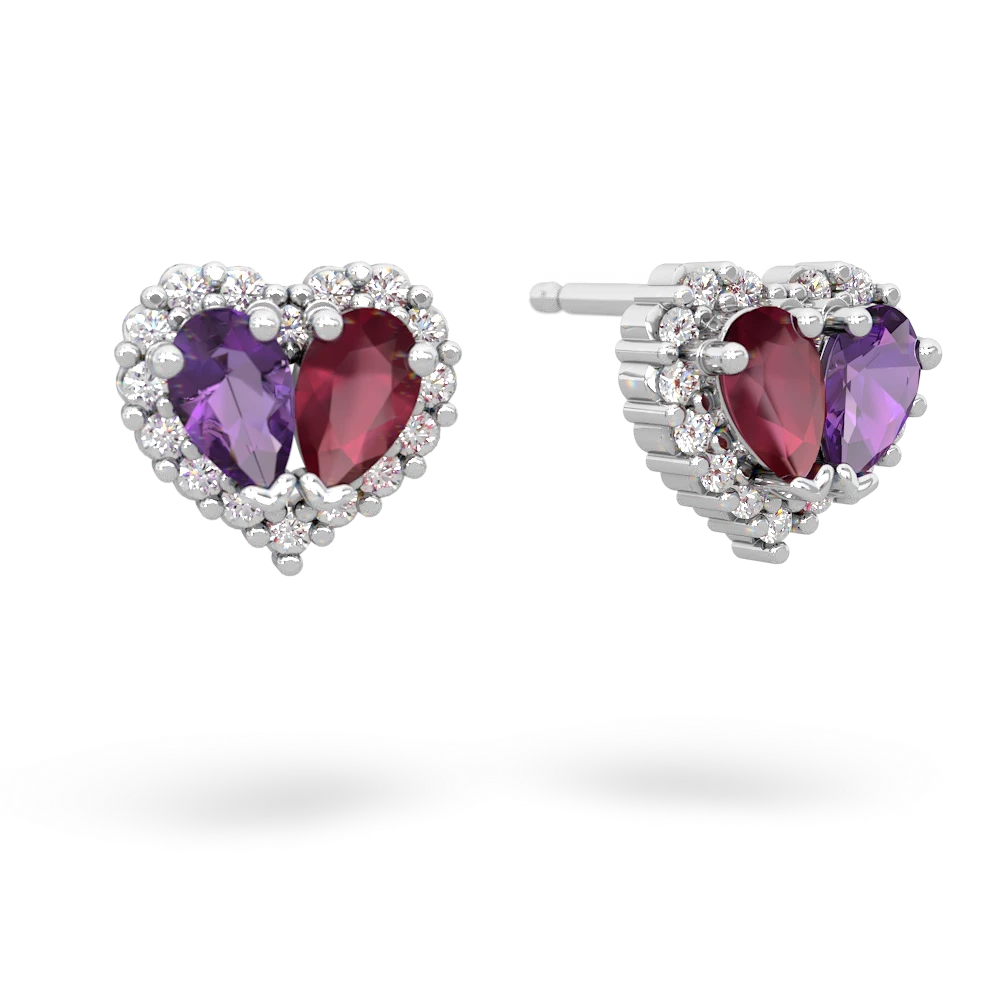 Amethyst Halo 14K White Gold earrings E7008