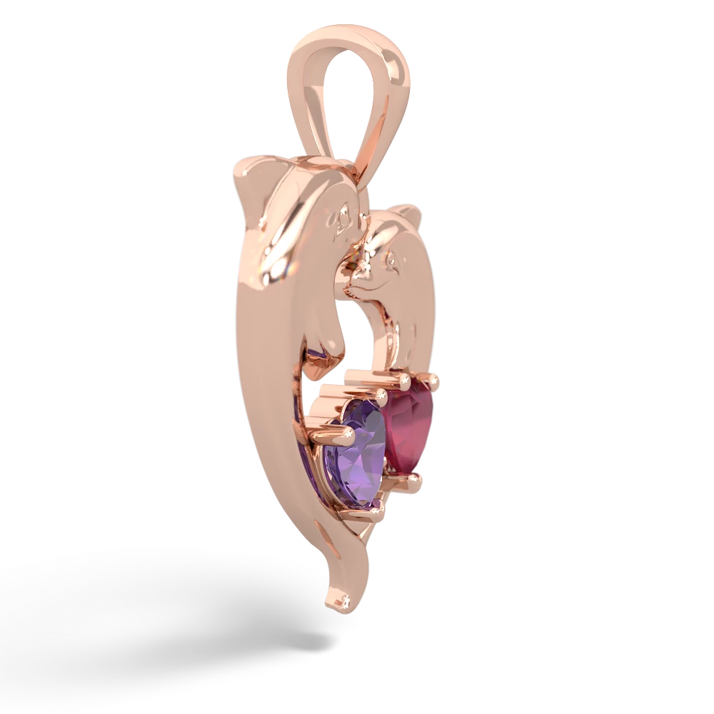 Amethyst Dolphin Heart 14K Rose Gold pendant P5820