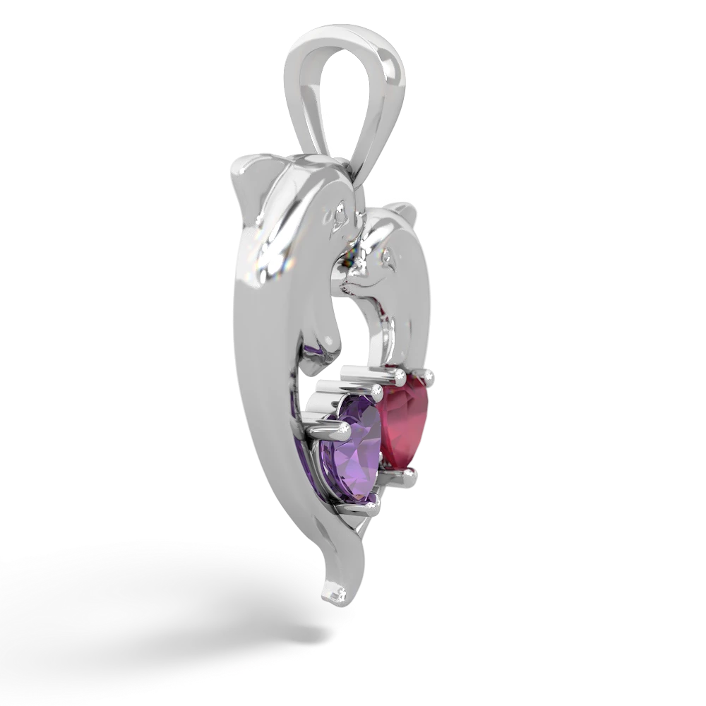 Amethyst Dolphin Heart 14K White Gold pendant P5820