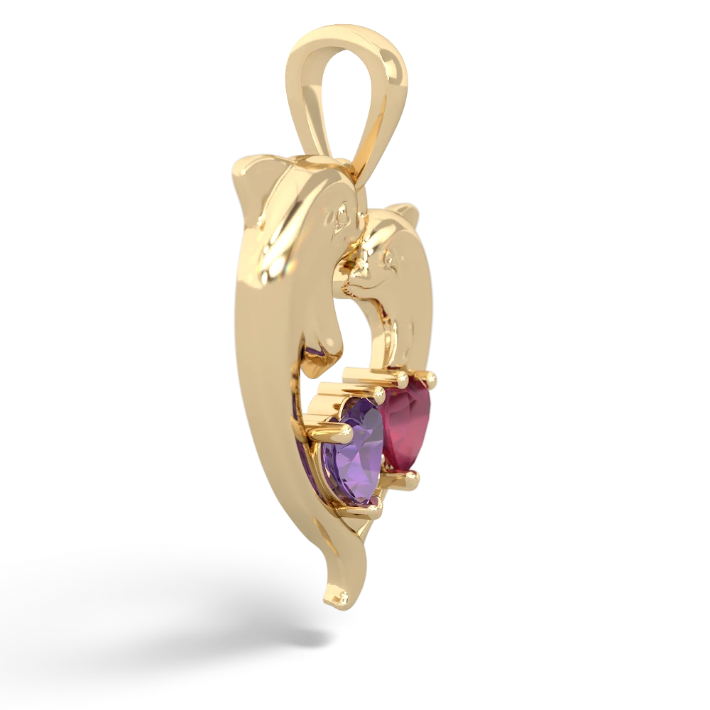 Amethyst Dolphin Heart 14K Yellow Gold pendant P5820