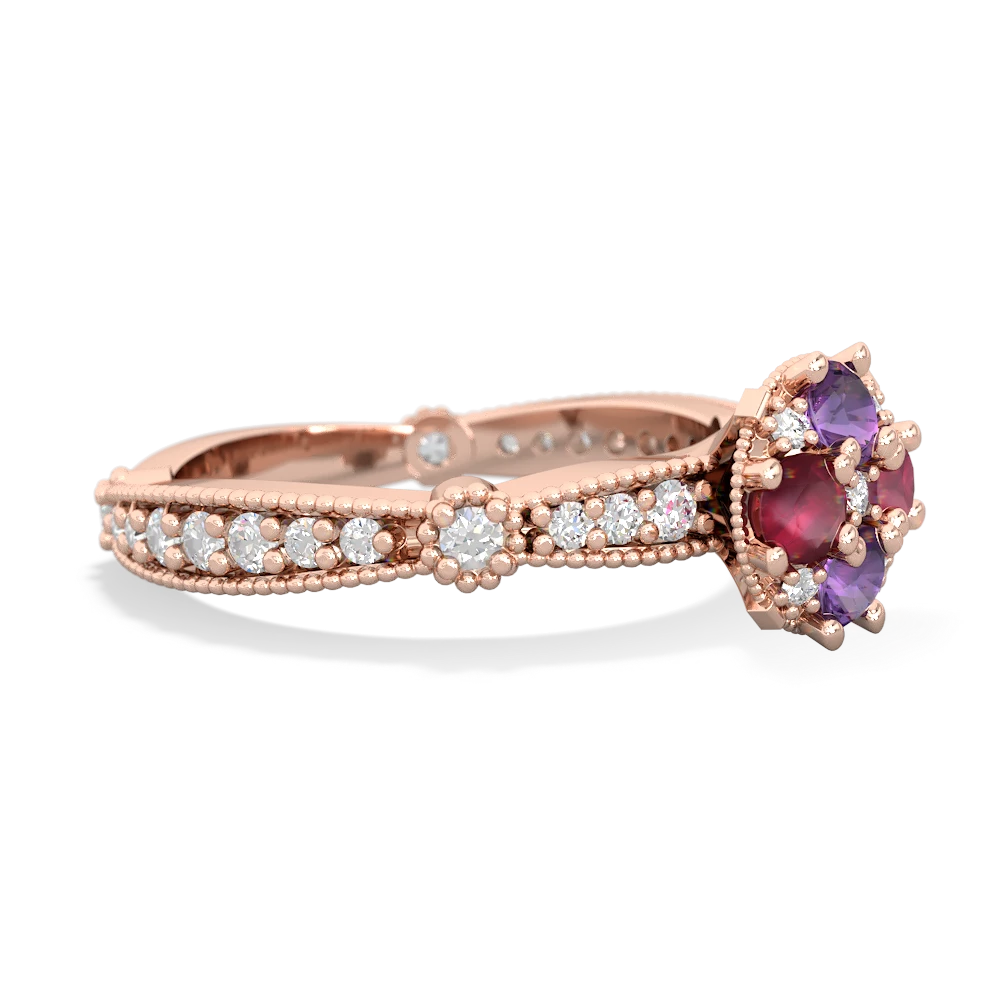 Amethyst Sparkling Tiara Cluster 14K Rose Gold ring R26293RD