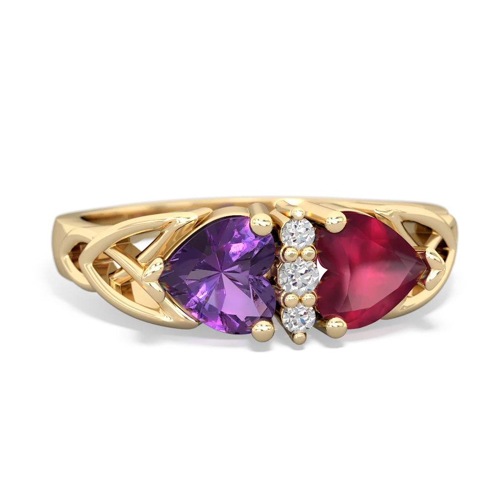 Amethyst Celtic Knot Double Heart 14K Yellow Gold ring R5040