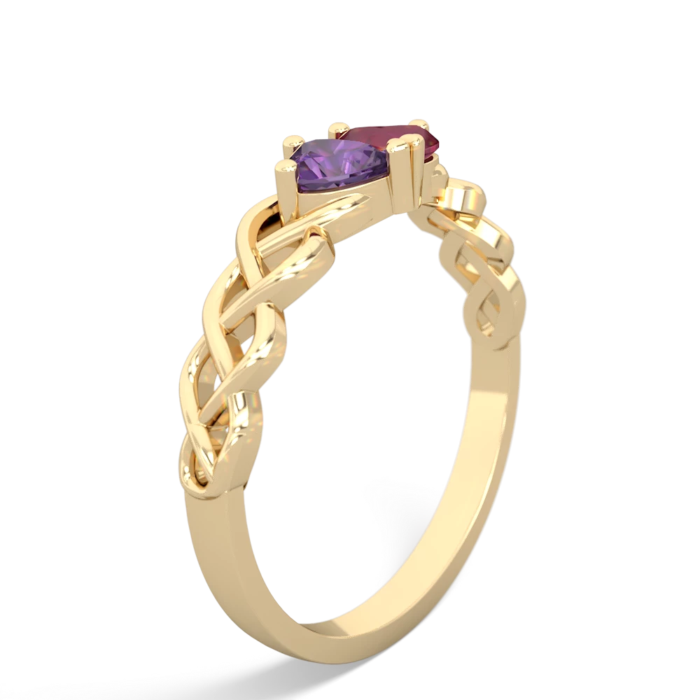 Amethyst Heart To Heart Braid 14K Yellow Gold ring R5870