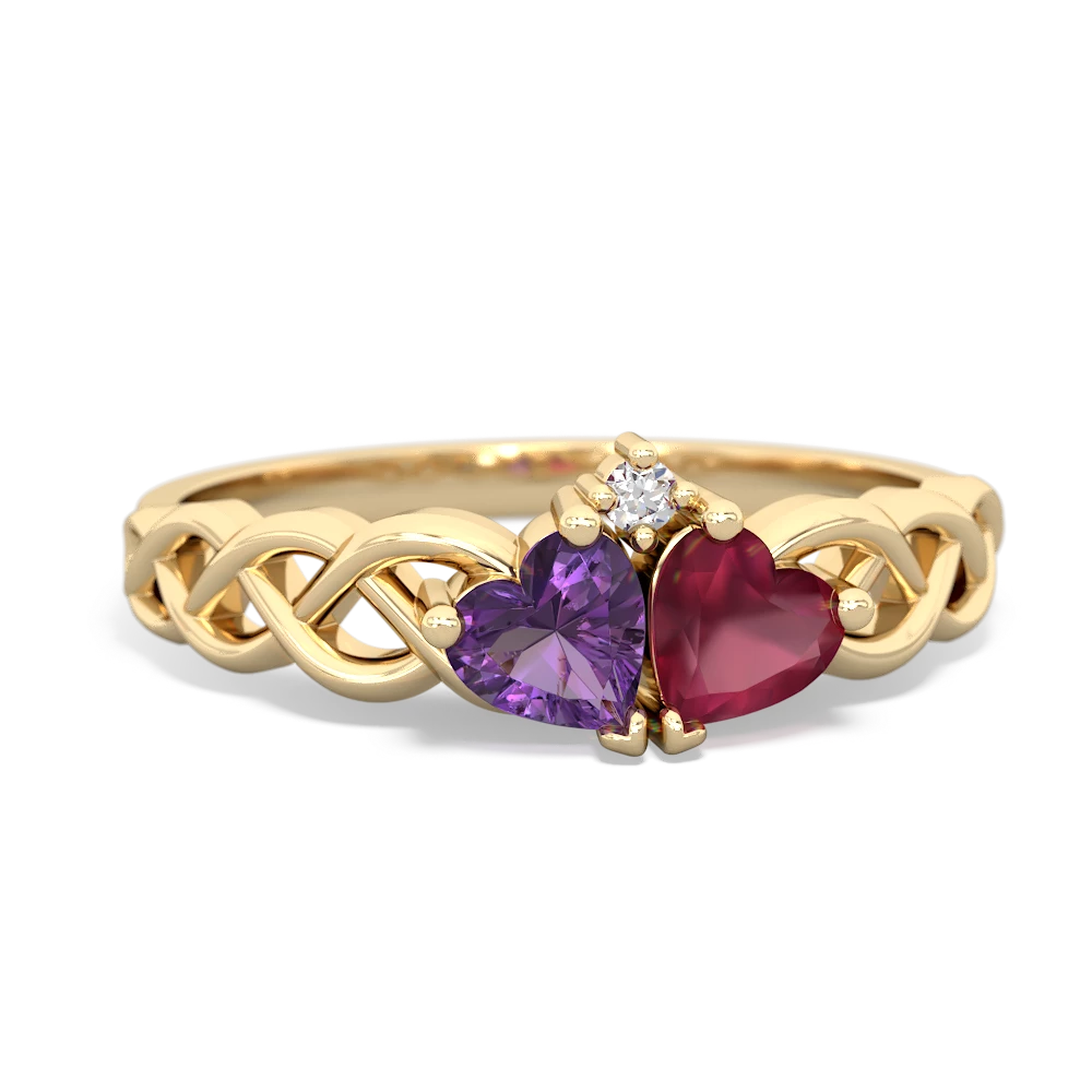 Amethyst Heart To Heart Braid 14K Yellow Gold ring R5870