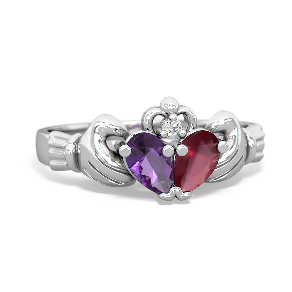 Amethyst 'Our Heart' Claddagh 14K White Gold ring R2388