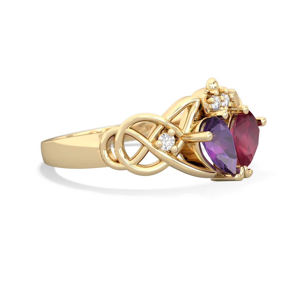 Amethyst 'One Heart' Celtic Knot Claddagh 14K Yellow Gold ring R5322