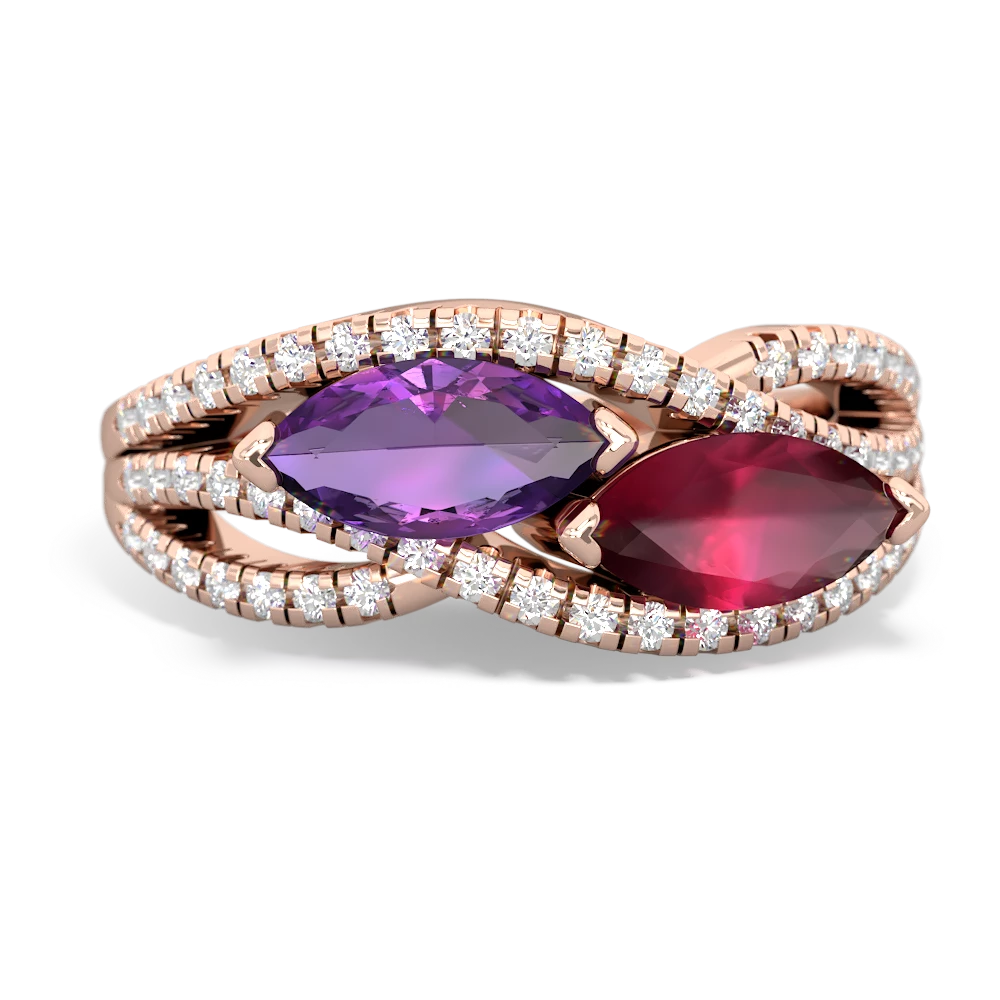 Amethyst Diamond Rivers 14K Rose Gold ring R3070