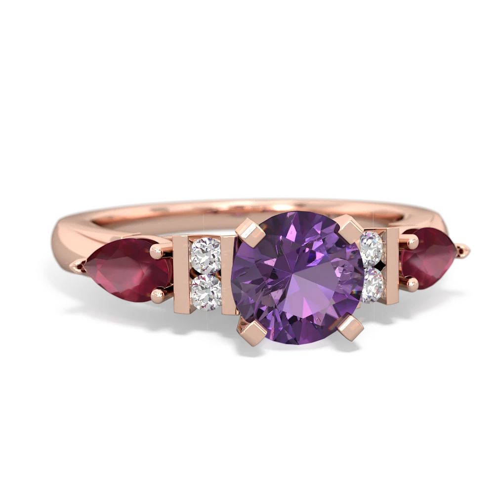 Amethyst 6Mm Round Eternal Embrace Engagement 14K Rose Gold ring R2005