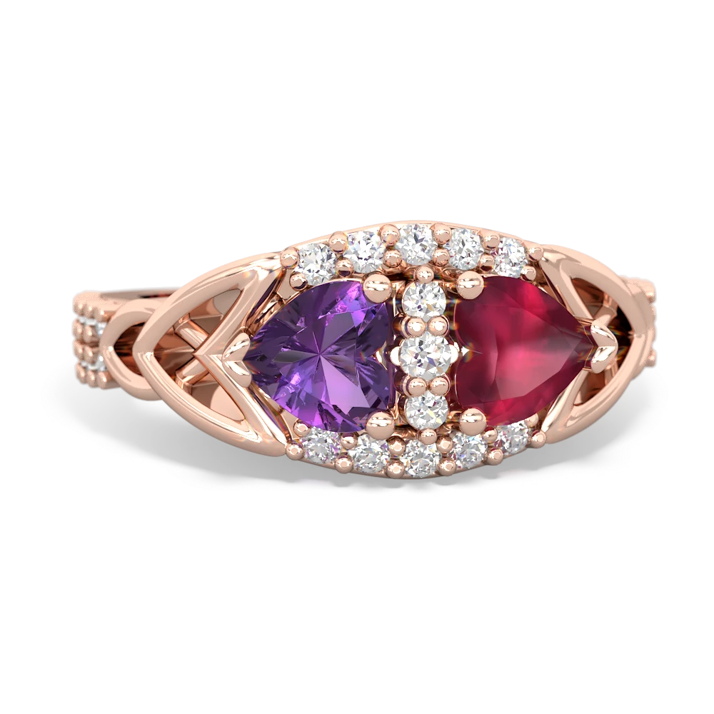 Amethyst Sparkling Celtic Knot 14K Rose Gold ring R2645