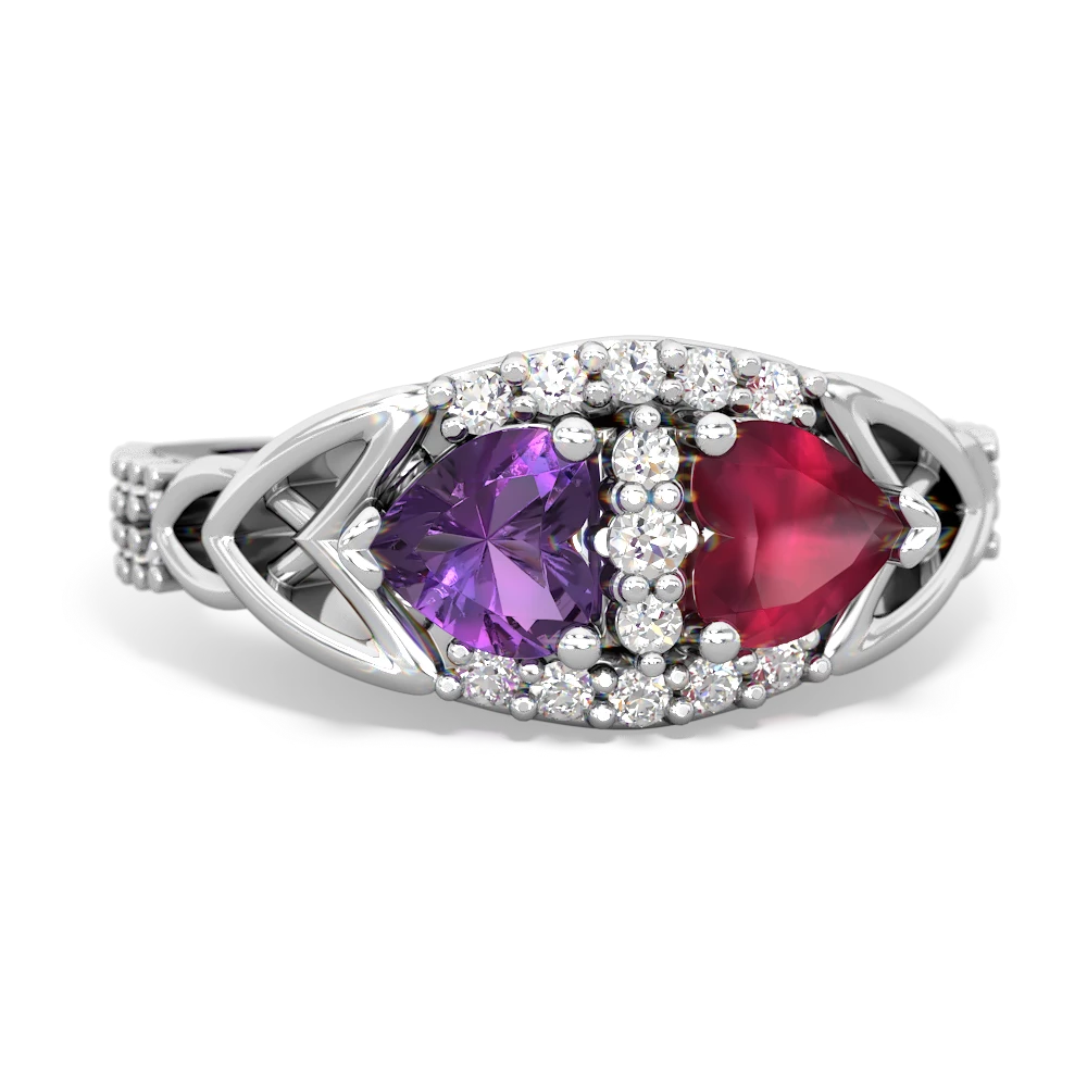 Amethyst Sparkling Celtic Knot 14K White Gold ring R2645