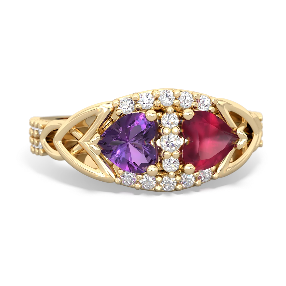 Amethyst Sparkling Celtic Knot 14K Yellow Gold ring R2645