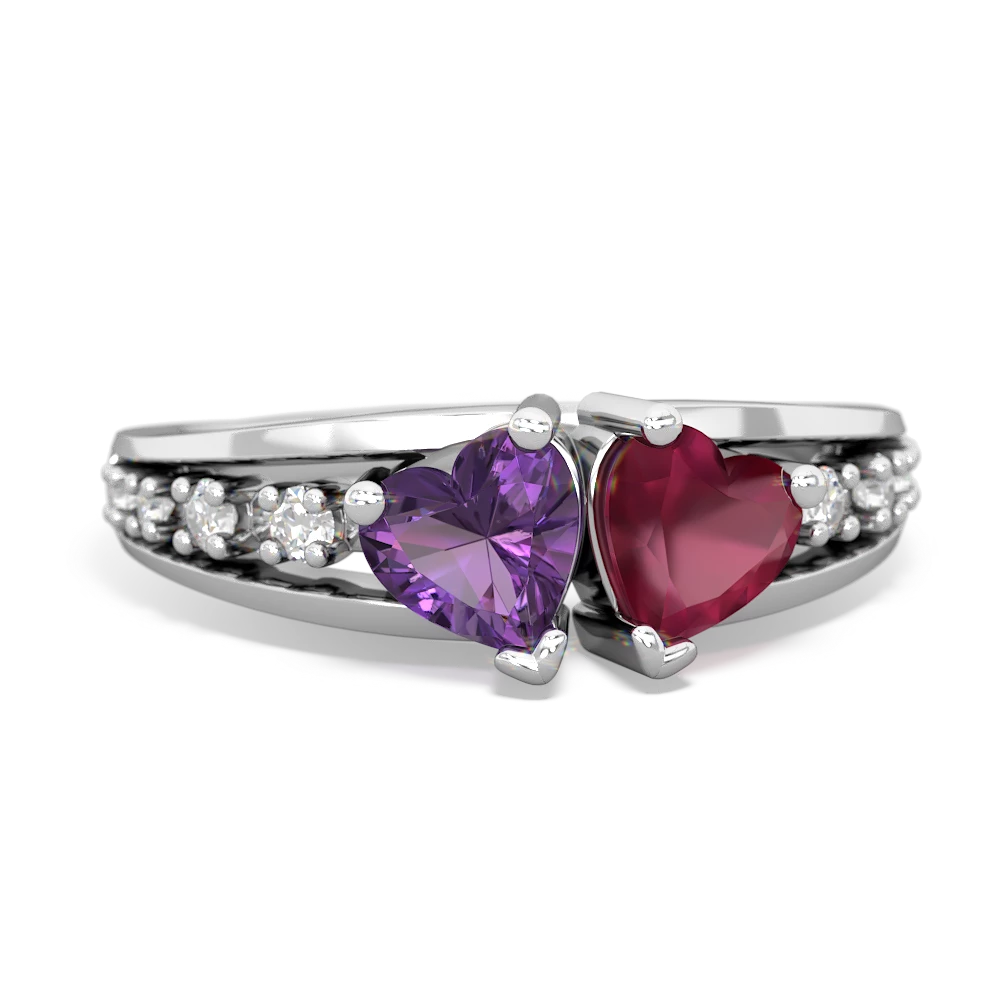 Amethyst Heart To Heart 14K White Gold ring R3342