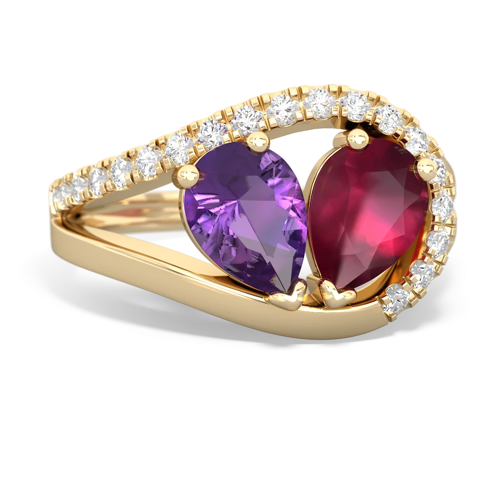 Amethyst Nestled Heart Keepsake 14K Yellow Gold ring R5650