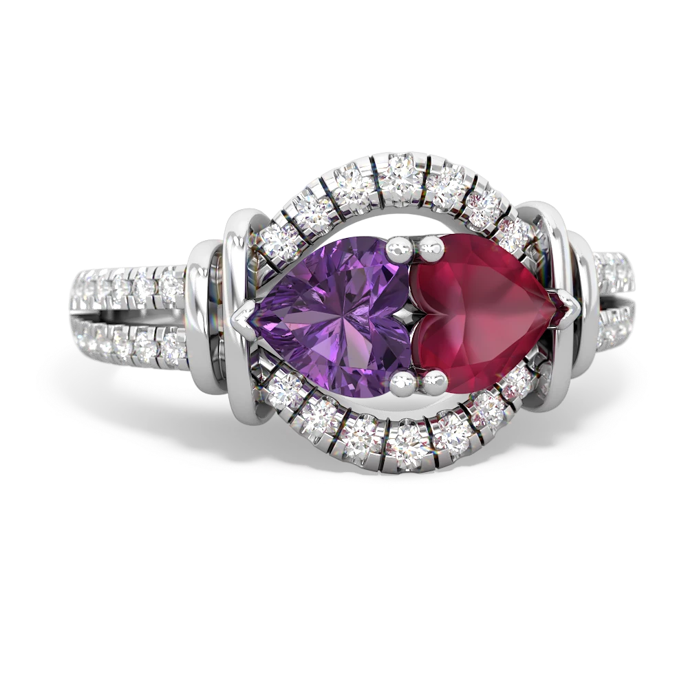 Amethyst Art-Deco Keepsake 14K White Gold ring R5630