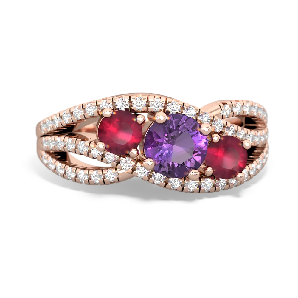 Amethyst Three Stone Aurora 14K Rose Gold ring R3080