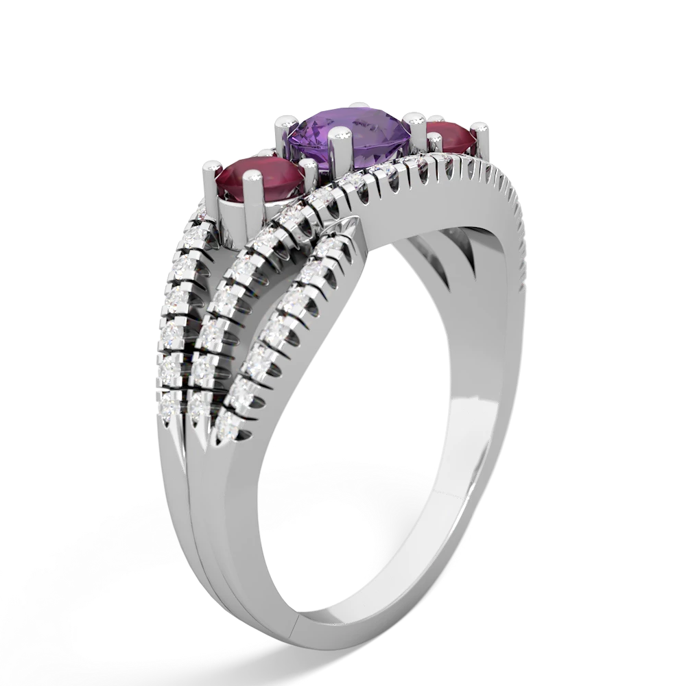 Amethyst Three Stone Aurora 14K White Gold ring R3080