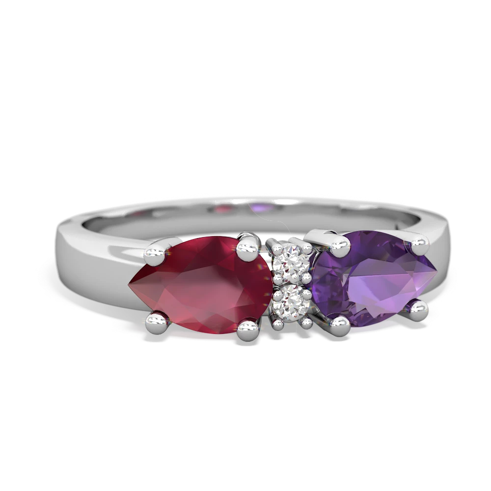 Amethyst Pear Bowtie 14K White Gold ring R0865