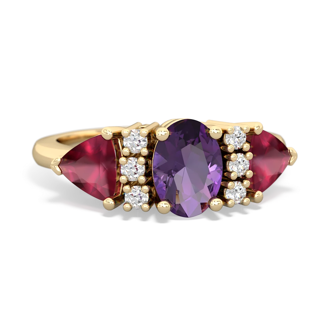 Amethyst Antique Style Three Stone 14K Yellow Gold ring R2186