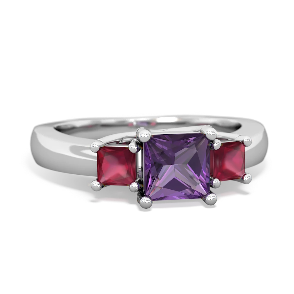 Amethyst Three Stone Trellis 14K White Gold ring R4015