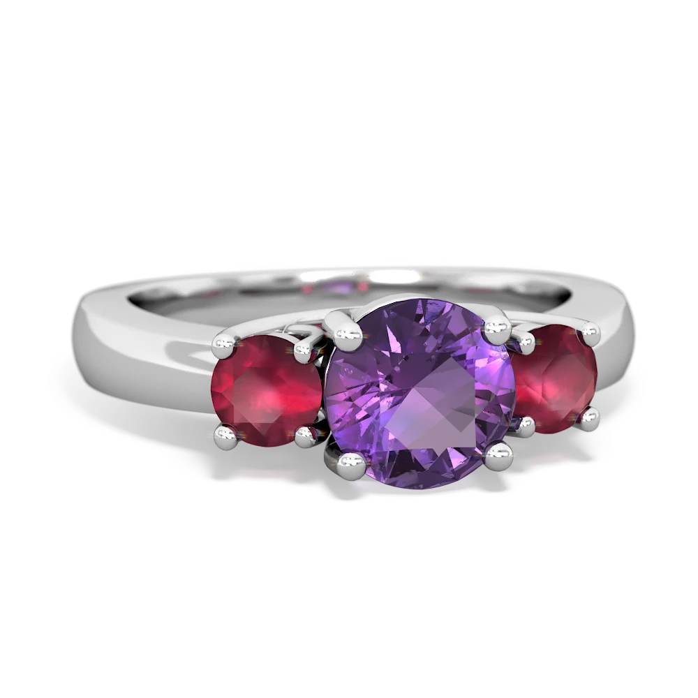 Amethyst Three Stone Round Trellis 14K White Gold ring R4018