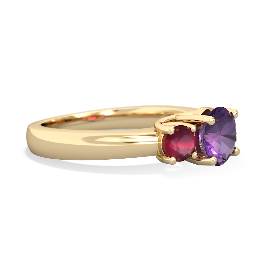 Amethyst Three Stone Round Trellis 14K Yellow Gold ring R4018