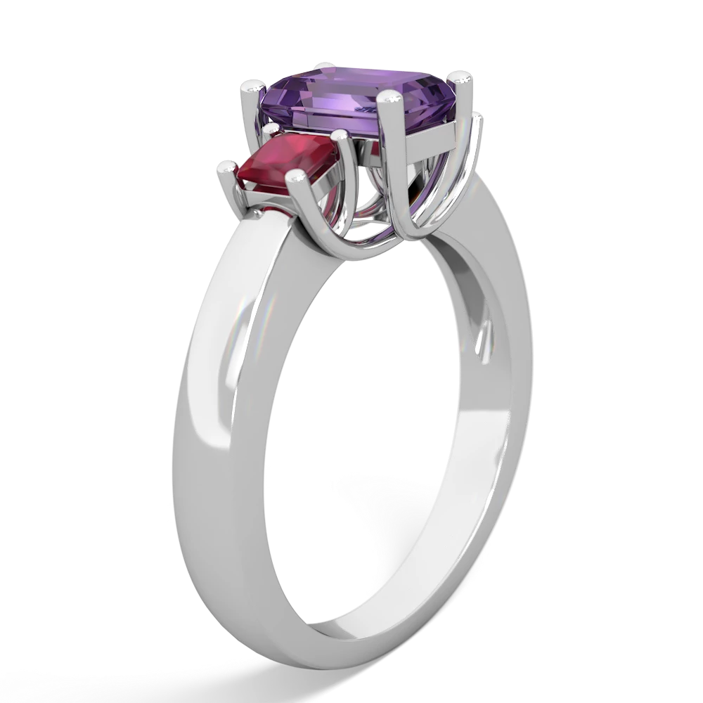 Amethyst Three Stone Emerald-Cut Trellis 14K White Gold ring R4021