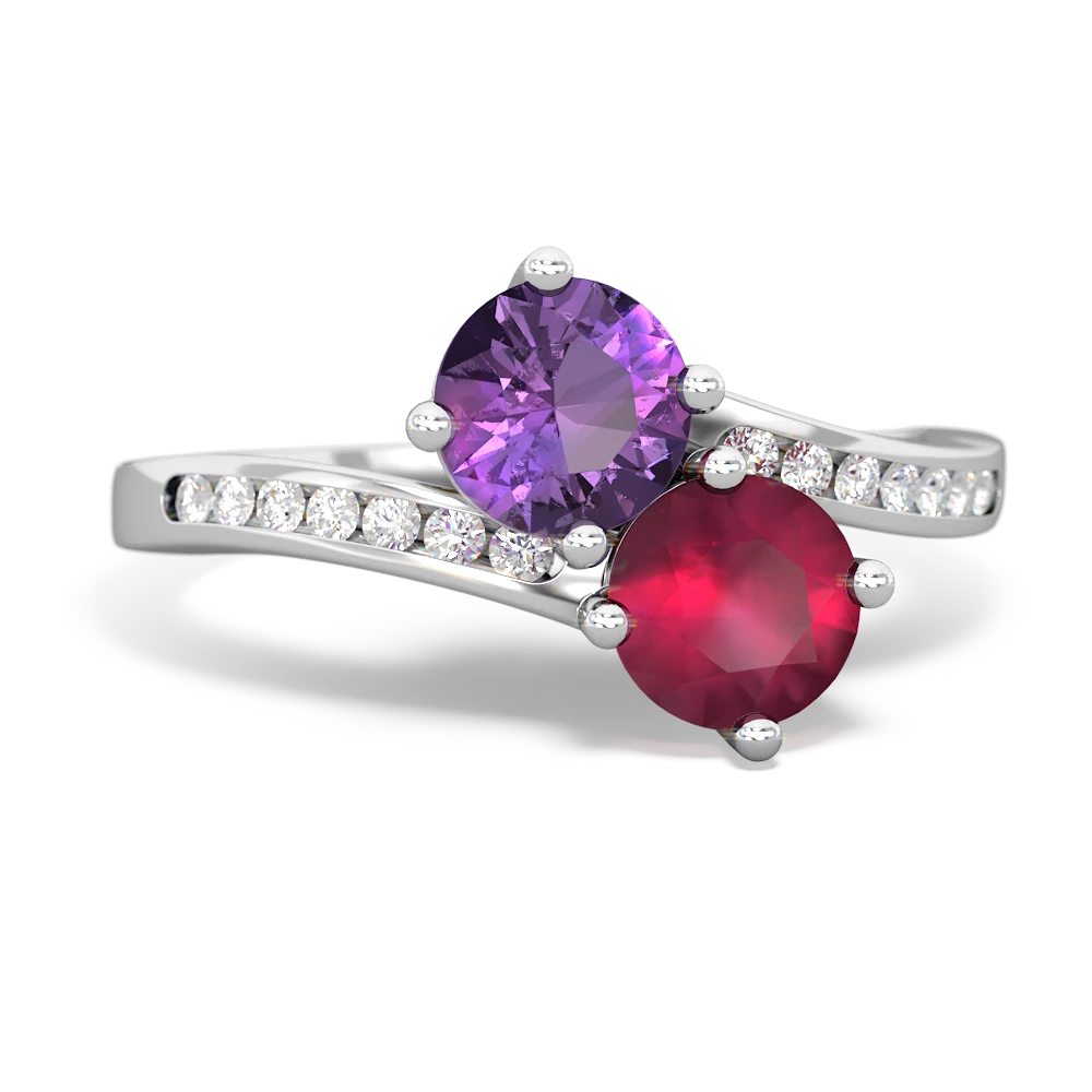 Amethyst Channel Set Two Stone 14K White Gold ring R5303