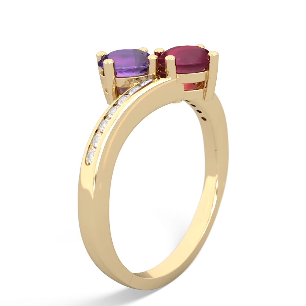 Amethyst Channel Set Two Stone 14K Yellow Gold ring R5303