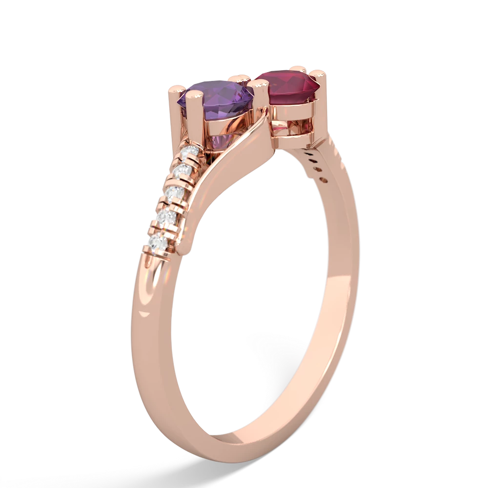 Amethyst Infinity Pave Two Stone 14K Rose Gold ring R5285