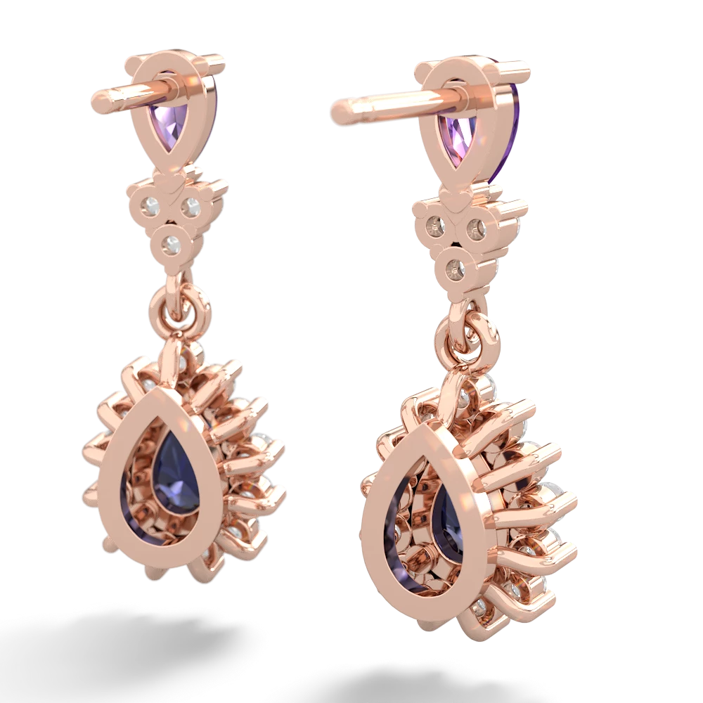 Amethyst Halo Pear Dangle 14K Rose Gold earrings E1882