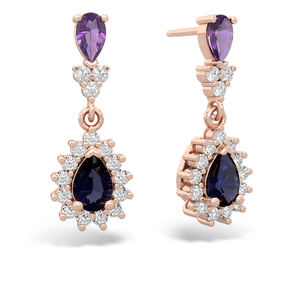 Amethyst Halo Pear Dangle 14K Rose Gold earrings E1882