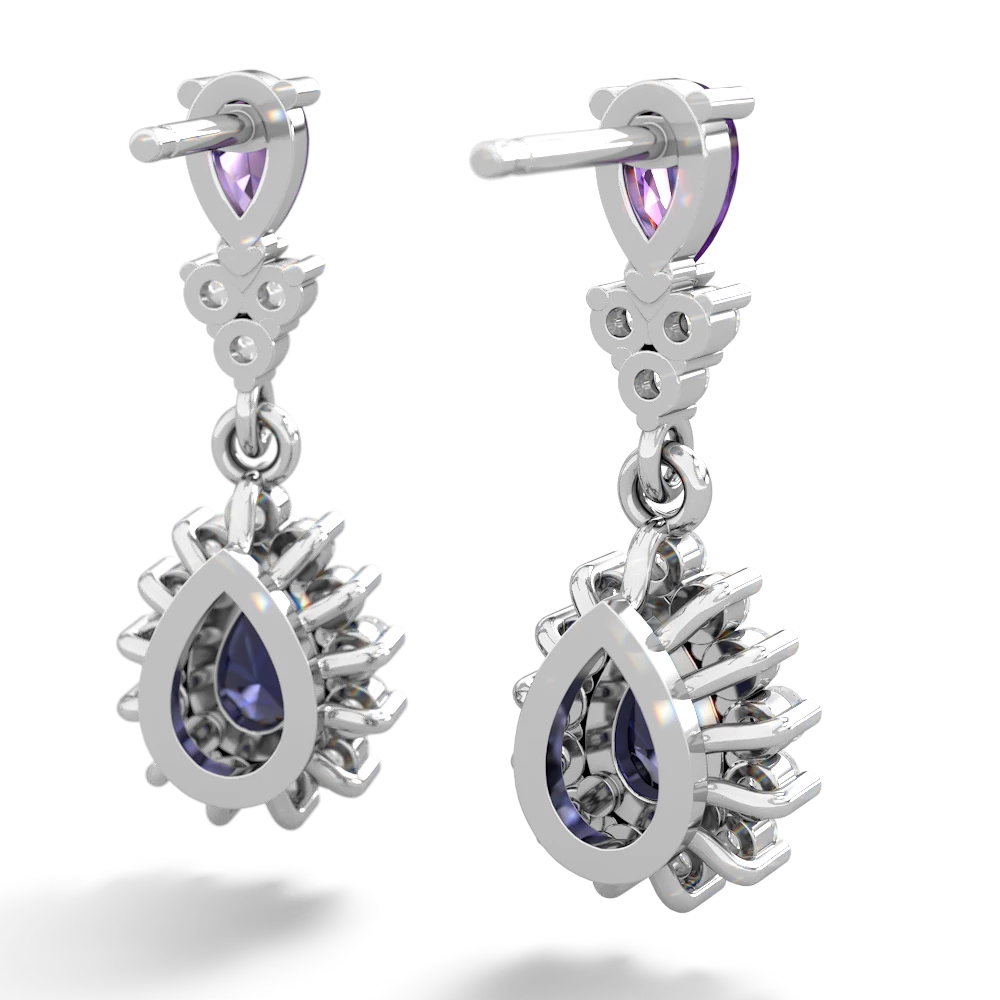 Amethyst Halo Pear Dangle 14K White Gold earrings E1882